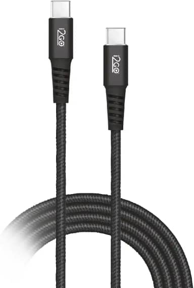 Cabo USB-C + USB-C I2GO 2m 3A Nylon Trançado Preto - I2GO PRO