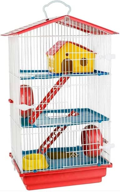 GAIOLA HAMSTER 3 ANDARES TETO PLASTICO VERMELHA
