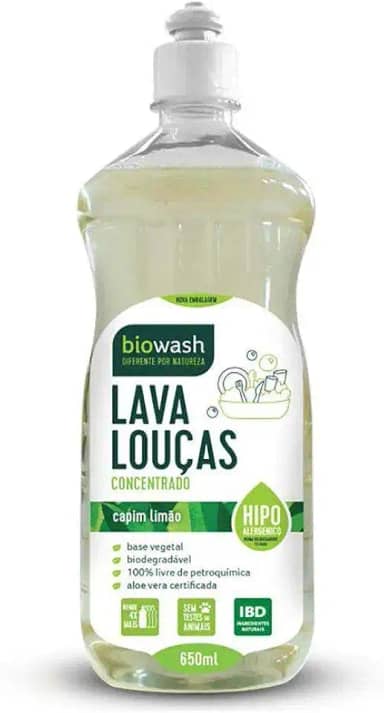 Biowash Lava Louças Capim Limão 650ml Hipoalergênico Concentrado