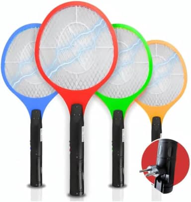 Raquete Elétrica Mata Insetos Recarregável Bivolt com LED e Botão de Segurança – Mata Moscas e Pernilongos - Premium