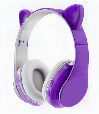 Fone de Ouvido Gatinha Infantil/Cosplay/Sem Fio com Luzes LED: Wireless, Conforto, Som de Qualidade e Muita Diversão para Crianças (ROXO)