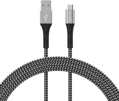 Geonav Cabo USB-A para micro USB, 1.2 metros, nylon trançado, resiste até 10 mil dobras, tranferência de dados até 480 Mbps, ESMIBK, preto