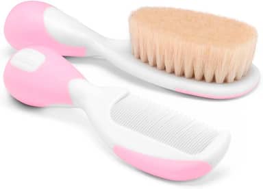 Escova e pente de cerdas naturais, Chicco, Rosa, A Partir Do Nascimento