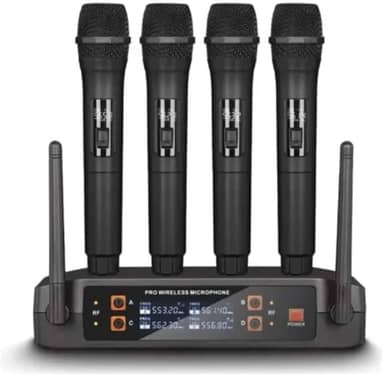 Kit 4 Microfone Sem Fio Profissional Uhf Led Com Receptor Ec