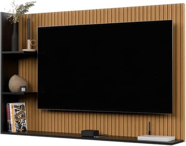 Painel Para TV 50 Polegadas Sala/Quarto Nicho Prateleira Berlim (Ripado/Preto)