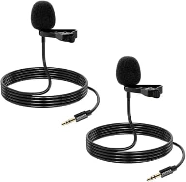 Microfone de Lapela Lavalier Condensador Omnidirecional 3.5mm TRS - Kit 2 Microfones Profissionais para Celular, Câmera, Gravação de Áudio, Vlogs, YouTube e Entrevistas