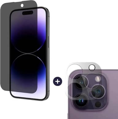 Película De Vidro Privacidade 3D Anti Spy Tela Toda Para iPhone + Película Lente de Câmera (iPhone 14 Pro Max)