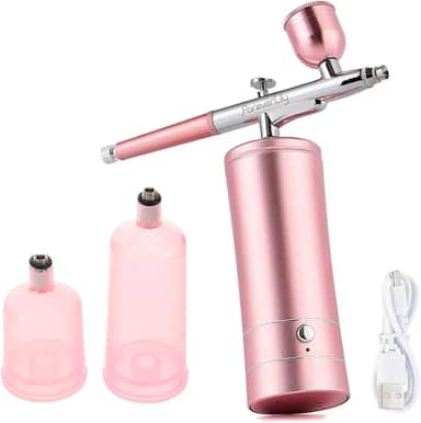 Kit Aerógrafo Portátil Recarregável ROSA 30 PSI com Compressor e Copos de Tinta – Ideal para Confeitaria, Maquiagem, Pintura e Decoração