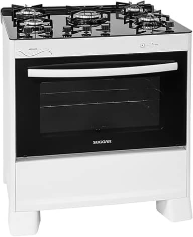 SUGGAR FOGÃO NEO GLASS BRANCO MESA DE VIDRO 5 BOCAS TREMPE 6 APOIOS ACENDIMENTO AUTOMÁTICO FGVNG510BR