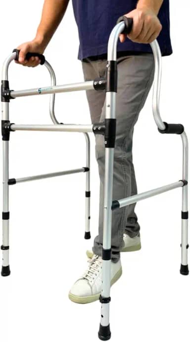 Andador Idoso 2 Níveis Alumínio Resistente 130 Kg, Altura Regulável, Fixo e Articulado