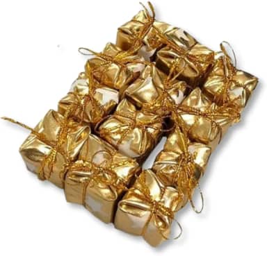 Kit 12 Enfeites de Natal Caixinhas de presente Douradas com Laço – Mini Presentes Decorativos para Árvore, Guirlandas e Embrulhos
