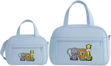 Kit Bolsa e frasqueira Bebê Saida Maternidade Bordada SAFARI