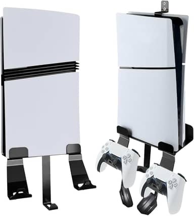 Suporte de parede de metal para PS5/PS5 Slim/PS5 Pro, kit de suporte de parede atrás da TV compatível com PS5/PS5 Slim Disc e console de edição digital (preto)