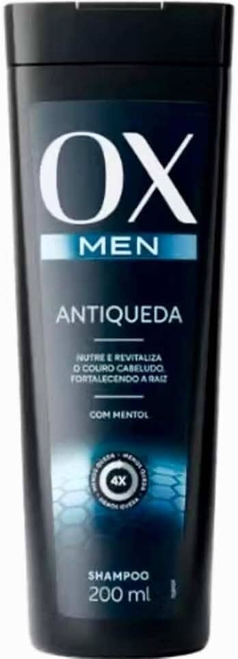 Shampoo Masculino Antiqueda OX Men Com Mentol, Nutre e Revitaliza o Couro Cabeludo, Fortalece a Raiz, 200ml, Ideal Para Cabelos Fracos e Quebradiços, Composto Vitamínico B3, B5, C e E