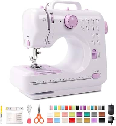 Máquina de Costura Portátil 12 Padrões de Costura e Duas Velocidades 110-220V, Branco, 27*24*12CM, Plástico