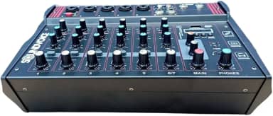 Mesa de Som Amplificada com 7 Canais, Entradas Combo, Bluetooth, USB, Efeitos e Conexões para Caixas Passivas e Ativas