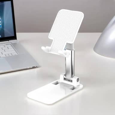 Suporte de telefone dobrável portátil – suporte ajustável para vídeos, filmes e trabalho, branco