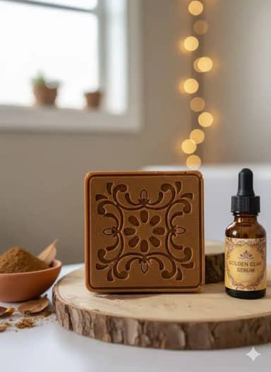 Sabonete vegetal argila dourada para peles maduras, serve para rejuvenescer e revitalizar a pele.100 Gramas