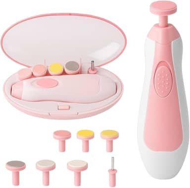 Cortador e Lixa de Unha Elétrico para Bebês e Adultos, 6 em 1, com Luz LED e Motor Silencioso, Rosa