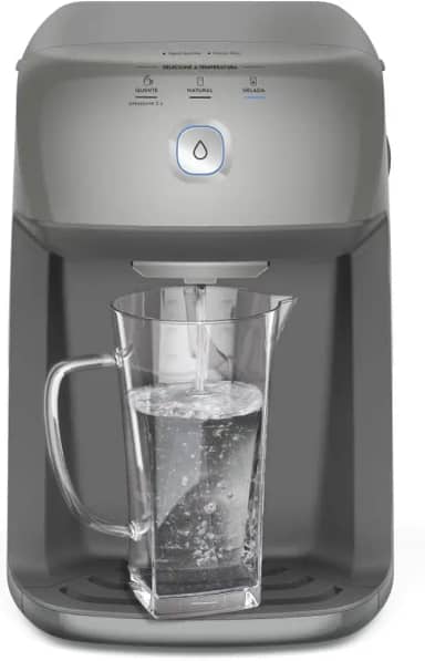 Purificador de Água Quente 800ml Gelada 2,4L Fria e Natural Motor Compressor controle de temperatura reservatorio de 3,3L total Alerta troca de Filtro refil 6 meses ou 3000l Cinza PH41X 220V