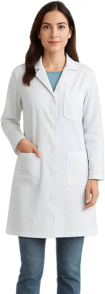 Jaleco Feminino Oxford Profissional Acinturado com Botões 3 bolsos frontais