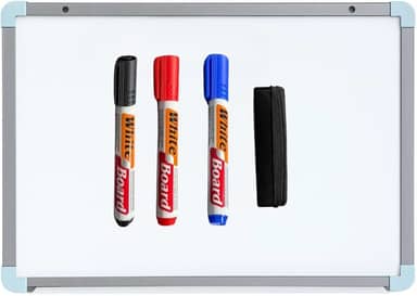 Quadro Branco UV com Moldura MDF Revestido em Alumínio Soft + Canetas e Apagador (70x50)