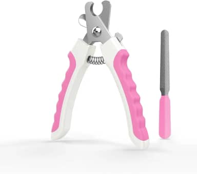 Cortador de unhas para cães, cortador de unhas de raça grande com sensor rápido, lâmina afiada, cortador de unhas profissional para animais de estimação com proteção de segurança e lixa de unha, rosa