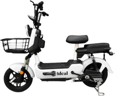 Bicicleta Elétrica 600W, Scooter Urbana Branca e Preta, Banco Duplo com Encosto, Motor 36V/48V, Velocidade Máxima 32 km/h, Aro 14, Painel Digital