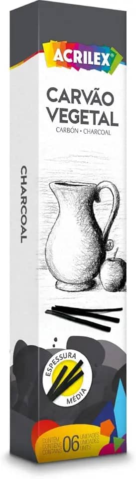Carvão Vegetal para Desenho, Estojo com 06 Unidades, Médio, Acrilex