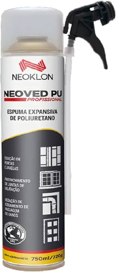 Espuma de Poliuretano Expansiva, Monocomponente, Alta Expansão, para Isolamento Térmico e Acústico, Fixação de Dutos e Ar-Condicionado, Preenchimento de Batentes Neoved Pu c/Aplicador 750g