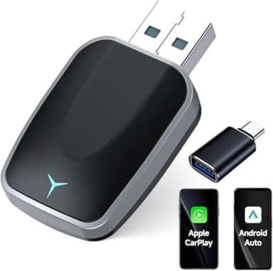 Adaptador Wireless 2 em 1 Mini para CarPlay e Android Auto, Conversor de Cabo para Sem Fio Plug & Play, Conexão Ultra Rápida 5.8GHz, Suporte USB-A/C para iPhones e Carros 2016+