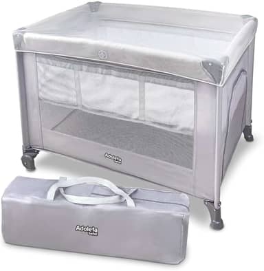 Berço Portátil Infantil Multifuncional Cercado com Mosquiteiro e Abertura Lateral (Cinza)