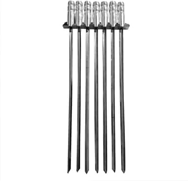 Kit 7 Espetos Para Churrasco Com Suporte em Inox Lâmina Reforçadoa E Manopla Térmica