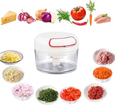 Mini Processador Triturador Manual de Alimentos com 2 Lâminas Inox Picador e Cortador para Carne e Vegetais