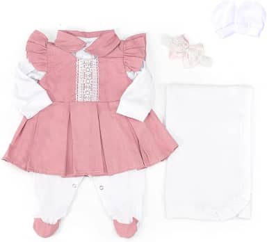 Saída de Maternidade Kit 05 Peças Para Bebê Menina Antonela Rosê