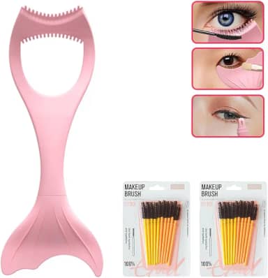 Protetor de rímel 3 em 1, aplicador de cílios de maquiagem, ferramenta de cílios de silicone, aplicador de cílios superior e inferior com 2 pincéis de cílios premium