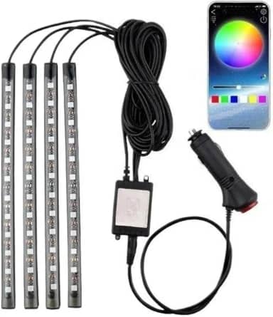 Fita LED Neon Som Automotivo RGB 7 Cores, Luz Interna Decoração com Controle Remoto para Painel e Interior do Carro