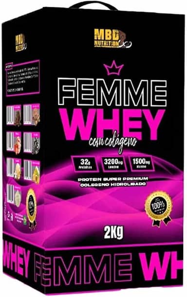 Whey Protein Femme 2kg (caixa) MBD Nutrition c/Colágeno Sabor Baunilha