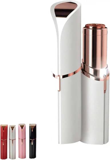 Depilador Facial Feminino Portátil Formato Batom – USB com Luz LED para Rosto, Buço e Sobrancelhas (Branco & Rosé Gold)