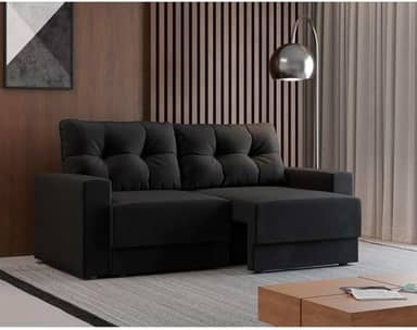 Sofá 3 Lugares Retrátil Lubeck Suede Preto 140 cm