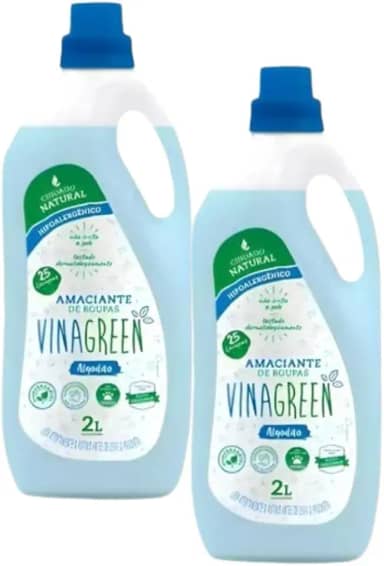 Kit 2 Amaciante 2L Vegetal Vinagre Natural Roupas Delicadas Bebê Máquina Manual Odor Algodão Sustentável Sem Corantes 25 Lavagens Hipoalergênico Álcool (Algodão)
