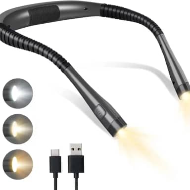Luz de livro, luz de Leitura de 3 Cores e 6 Níveis de Brilho Pescoço Dobrável, Lâmpada Recarregável com Duração de 80 Horas, Leitura na Cama, Tricô, Acampamento