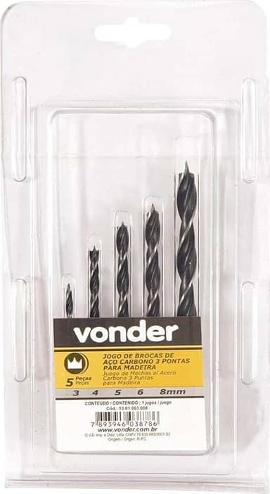 Vonder, Jogo De Brocas 3 Pontas Com 5 Peças, De 3 Mm A 8 Mm.