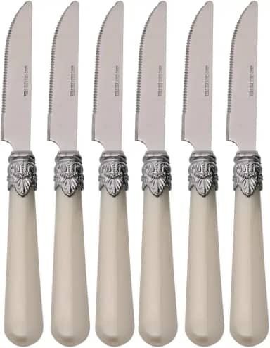 Mimo Style Faca de Churrasco Romântico, Aço Inoxidável e Cabo Polipropileno. Tem o Estilo Vintage e Elegante Para Completar Sua Mesa. Ideal para Todas as Ocasiões. Livre de BPA, Resistente e Durável