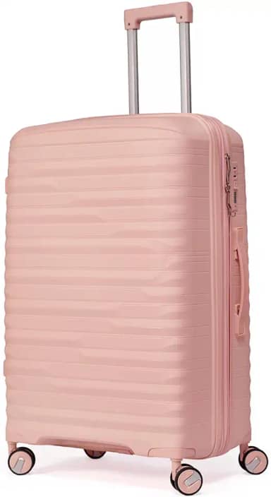 Mala Media 23Kg De Viagem Expansível Polipropileno 4 Rodas Duplas 360 Fibra Rígida Tamanho M Leve Resistente Para Despachar (ROSA CLARO, médio)
