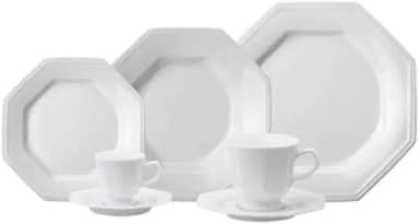 Serviço de Jantar Chá Café 42 peças em Porcelana. Modelo Octogonal Prisma. Branca. Fabricado pela Schmidt.