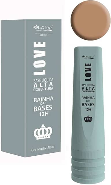 Base Líquida Max Love Rainha Das Bases - Alta Cobertura, Efeito Matte, 12 Horas de Duração, Cor 606 - Cobre TUDO!