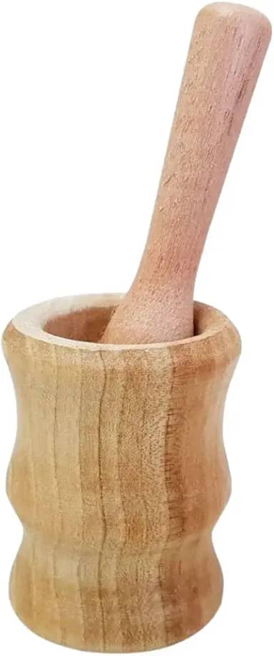 Pilão de Madeira Clara para Amassar Temperos e Caipirinha
