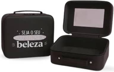 Maleta Organizadora de Maquiagem com Espelho, Forro Macio, Espaço Amplo sem Divisórias, Elásticos Internos e Alça – Ideal para Viagens e Rotina de Beleza – Three Brothers (Maleta Maquiagem Preta)