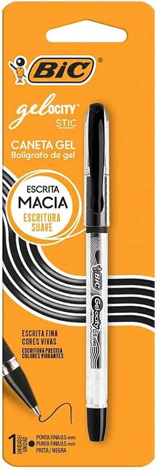 BIC, Caneta em Gel, Gelocity, Ponta Fina, Preto, 1 Unidade